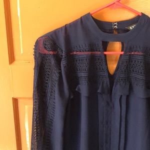 Blue Express Blouse with Lace and Cutout Detail
